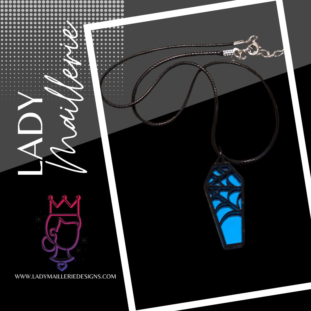 Blue Web Coffin Pendant Necklace