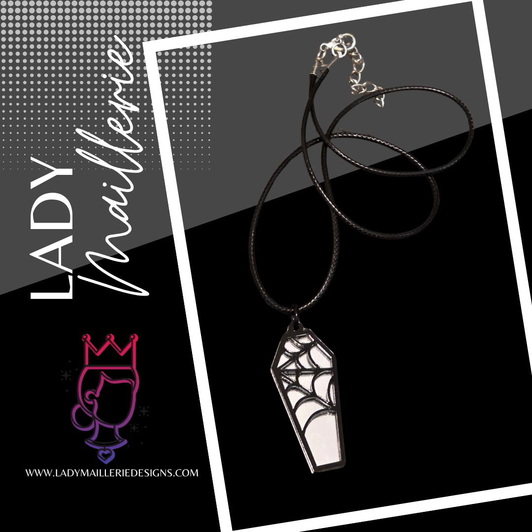 White Web Coffin Pendant Necklace