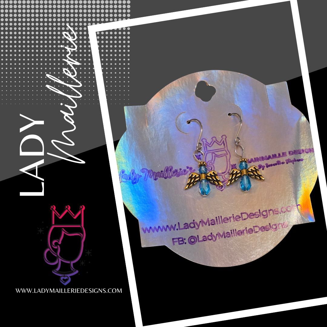 Angel Wing Earrings — Blue Crystal