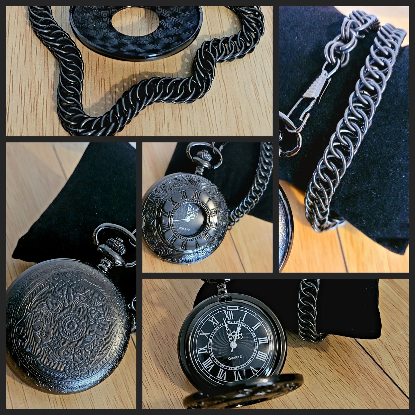 Pocket watch, fancy, black glass ti