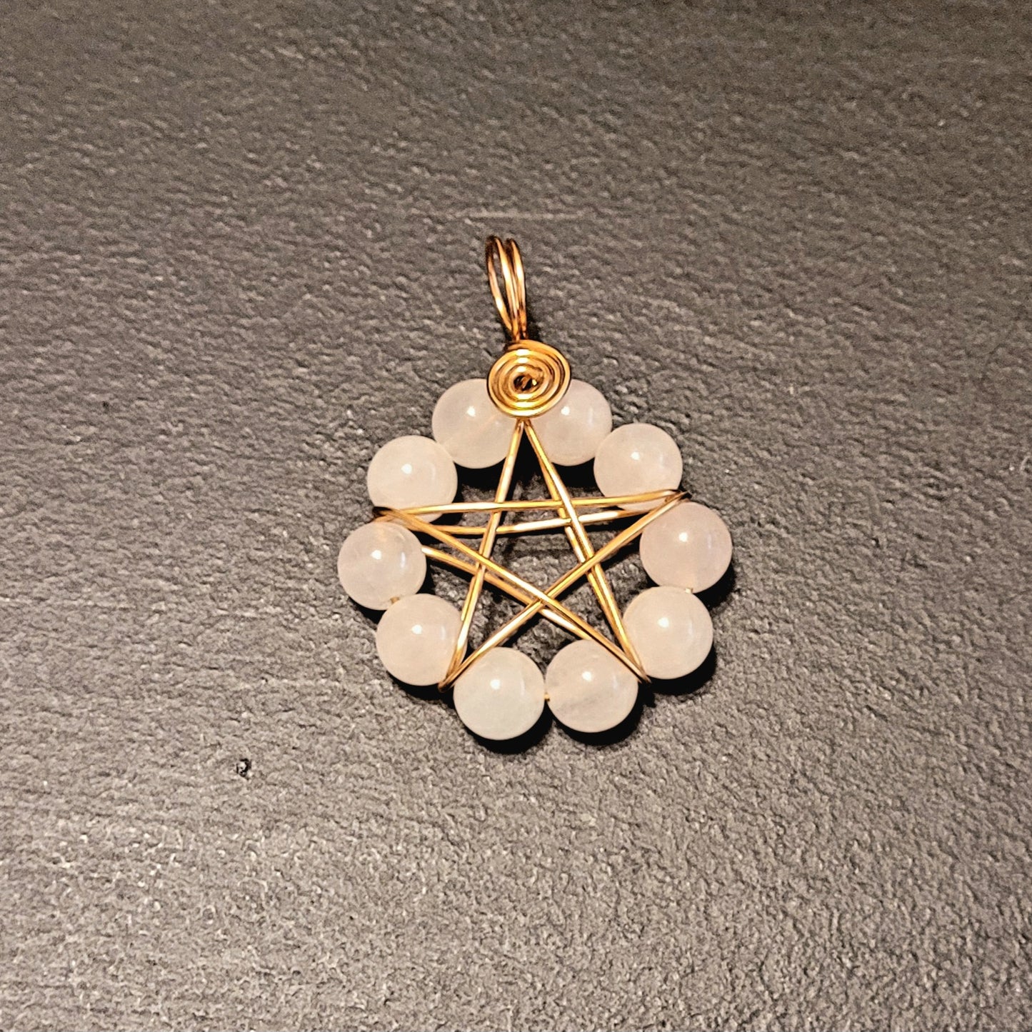 Rose Quartz Copper Pentagram Pendant