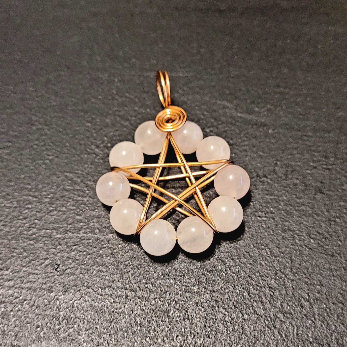 Rose Quartz Copper Pentagram Pendant