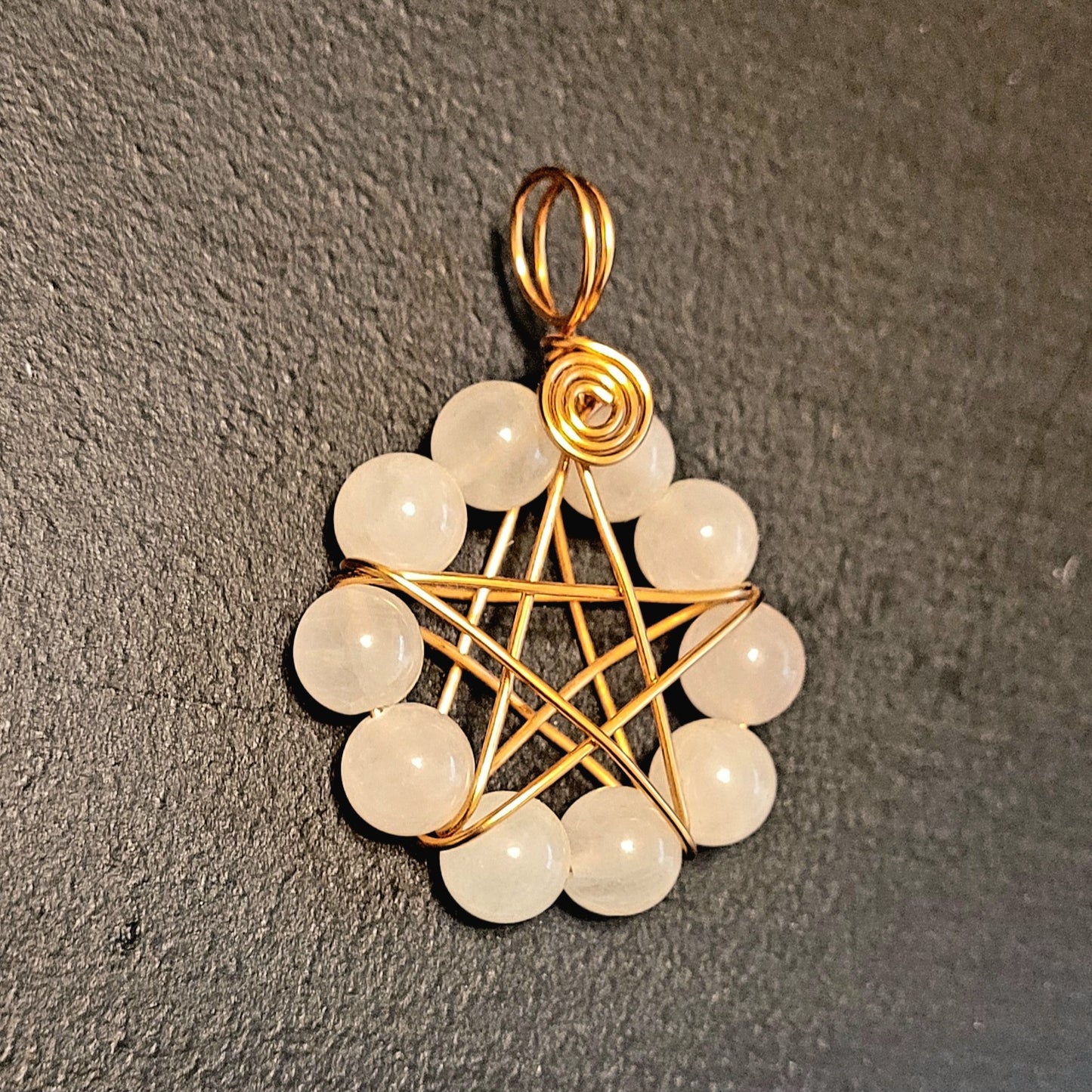 Rose Quartz Copper Pentagram Pendant