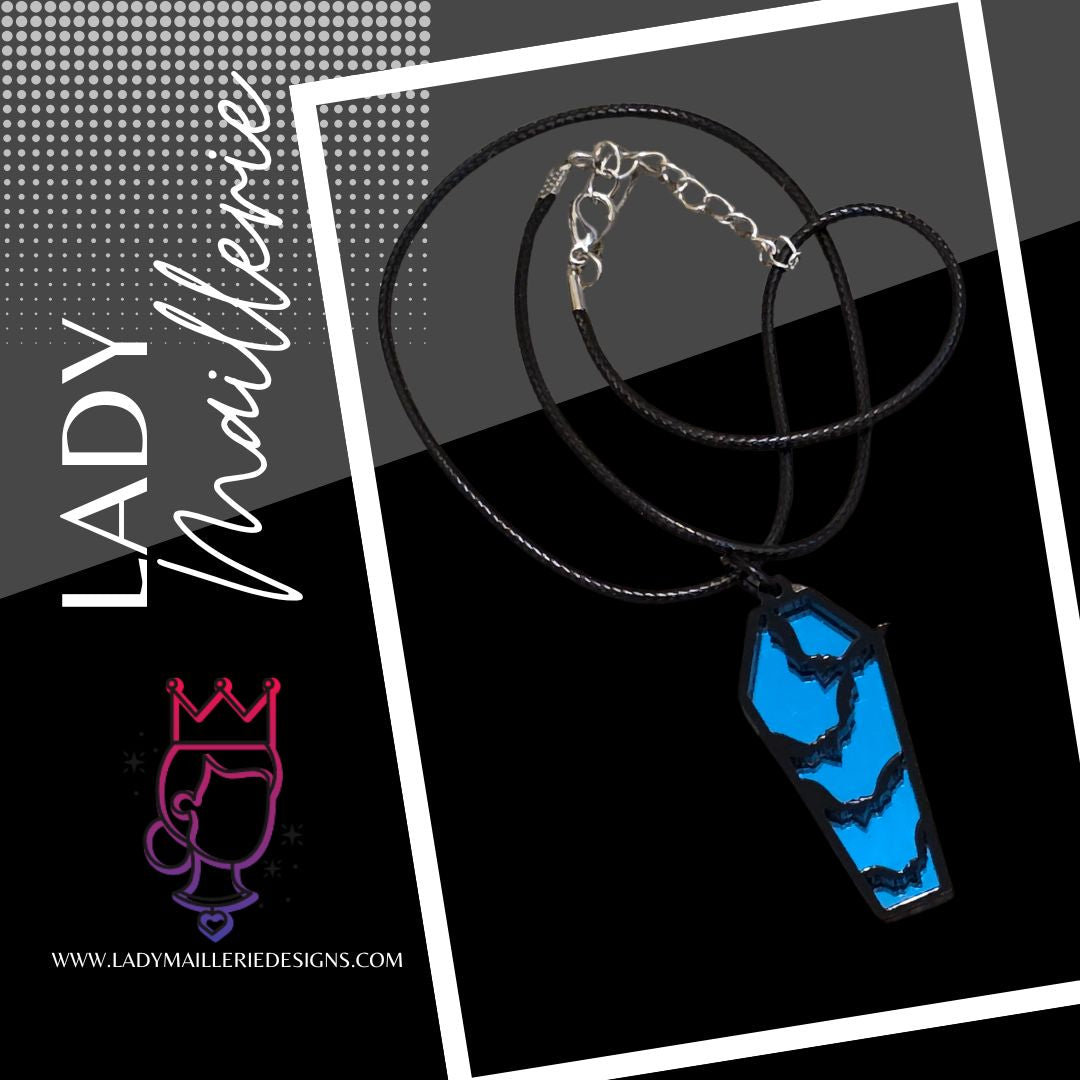 Blue Bat Coffin Pendant Necklace