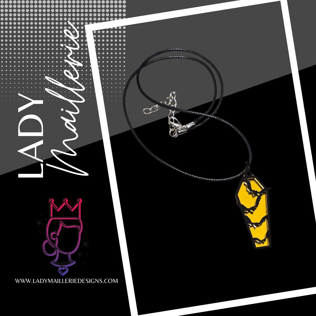 Golden Bat Coffin Pendant Necklace