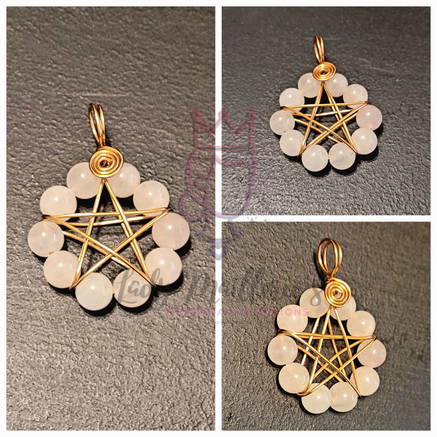 Rose Quartz Copper Pentagram Pendant