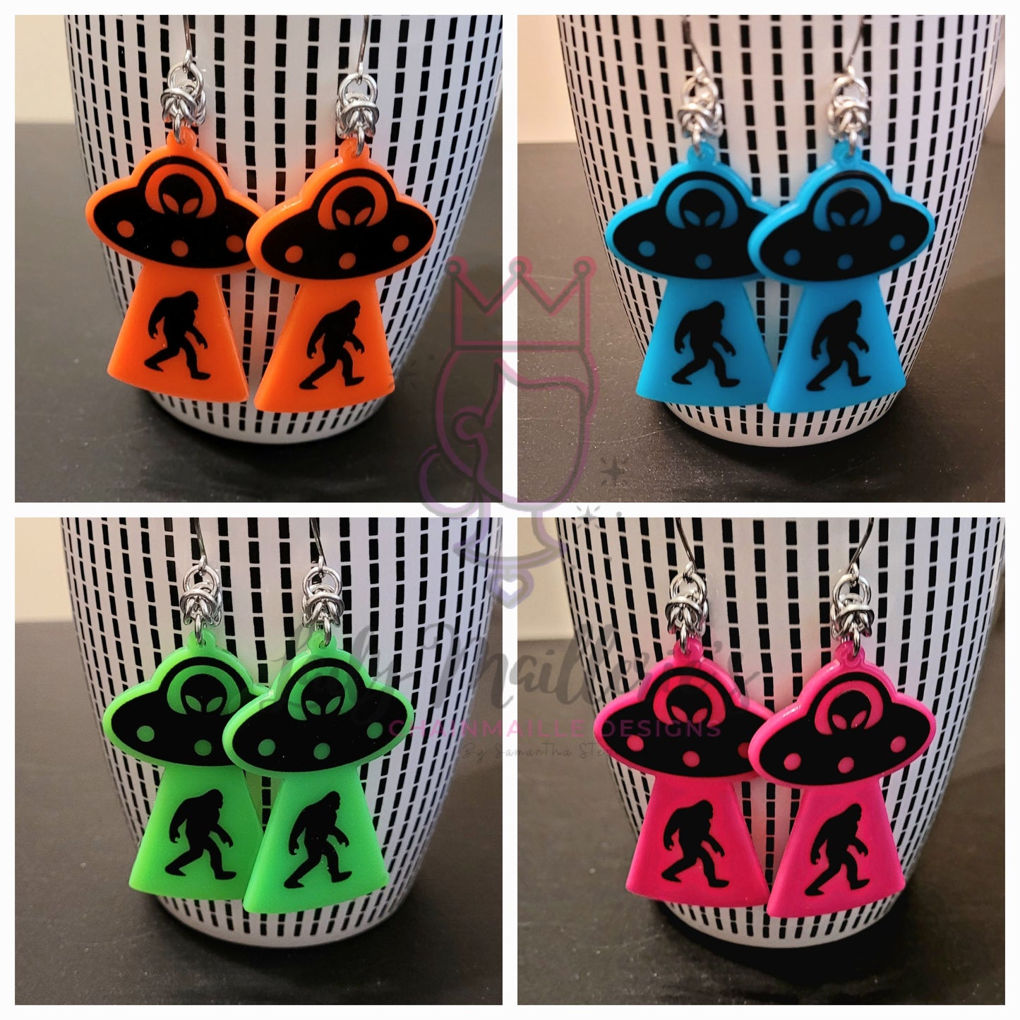 UV Bigfoot Alien Earrings