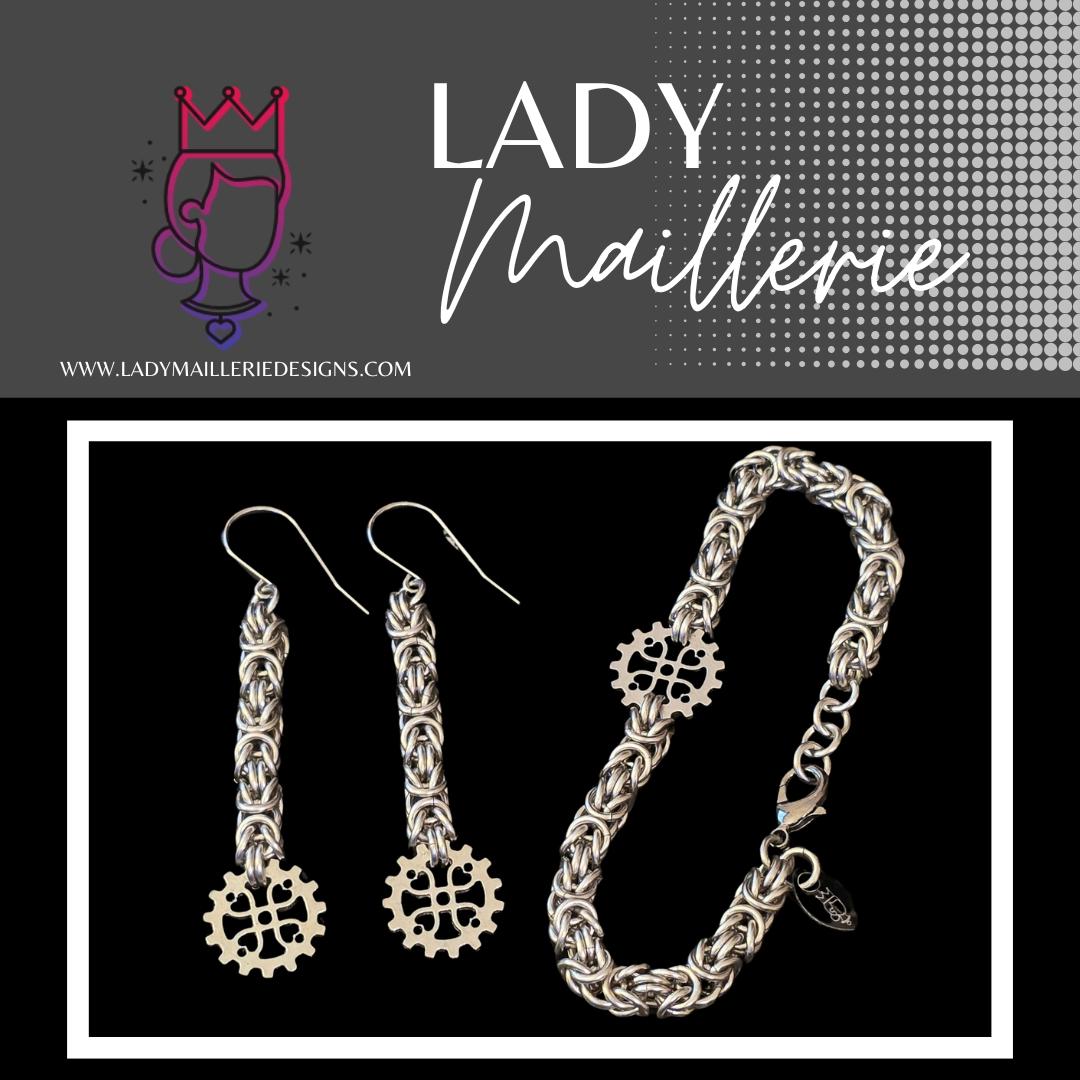 Steampunk Gear Chainmaille Jewelry Set