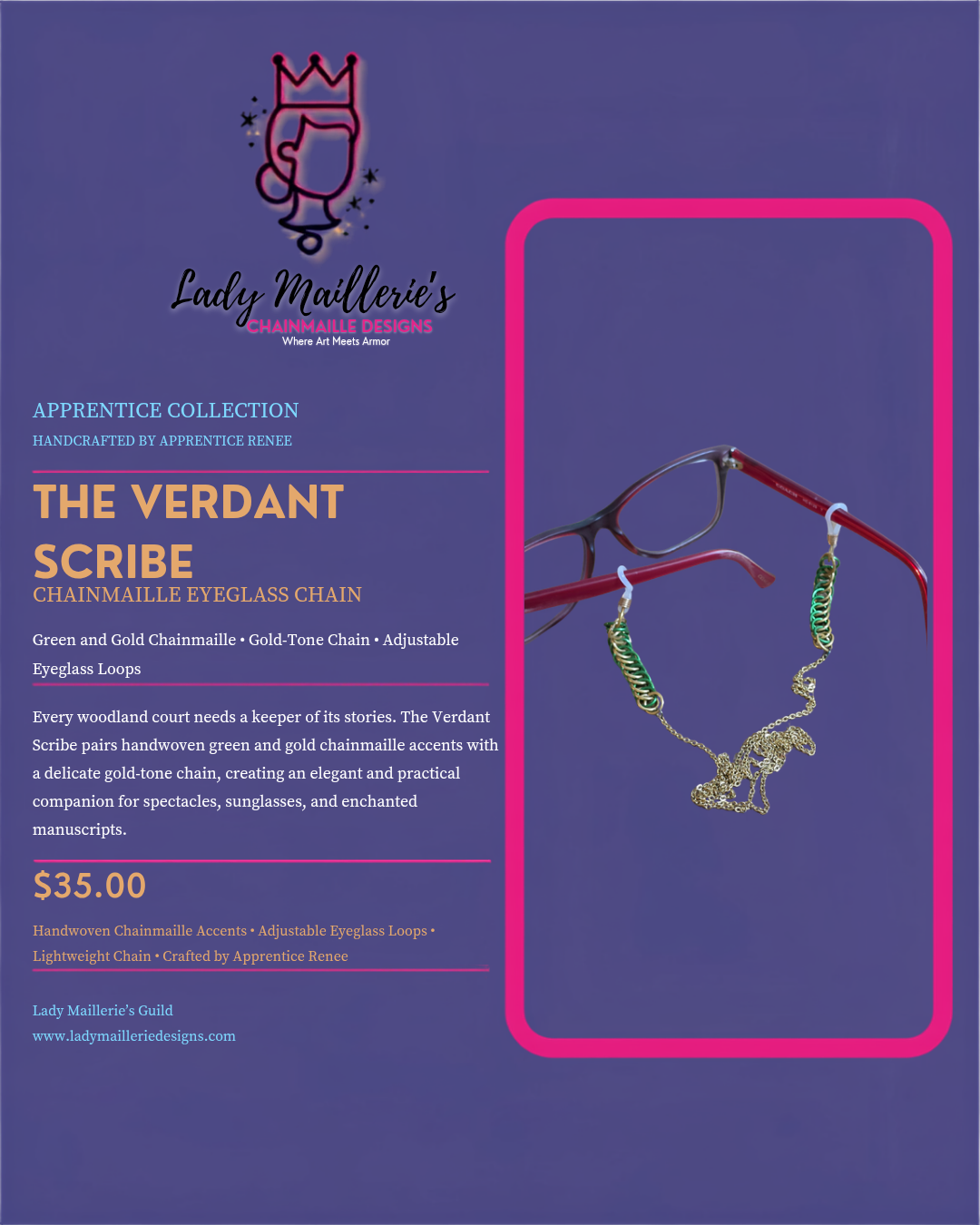 The Verdant Scribe – Chainmaille Eyeglass Chain