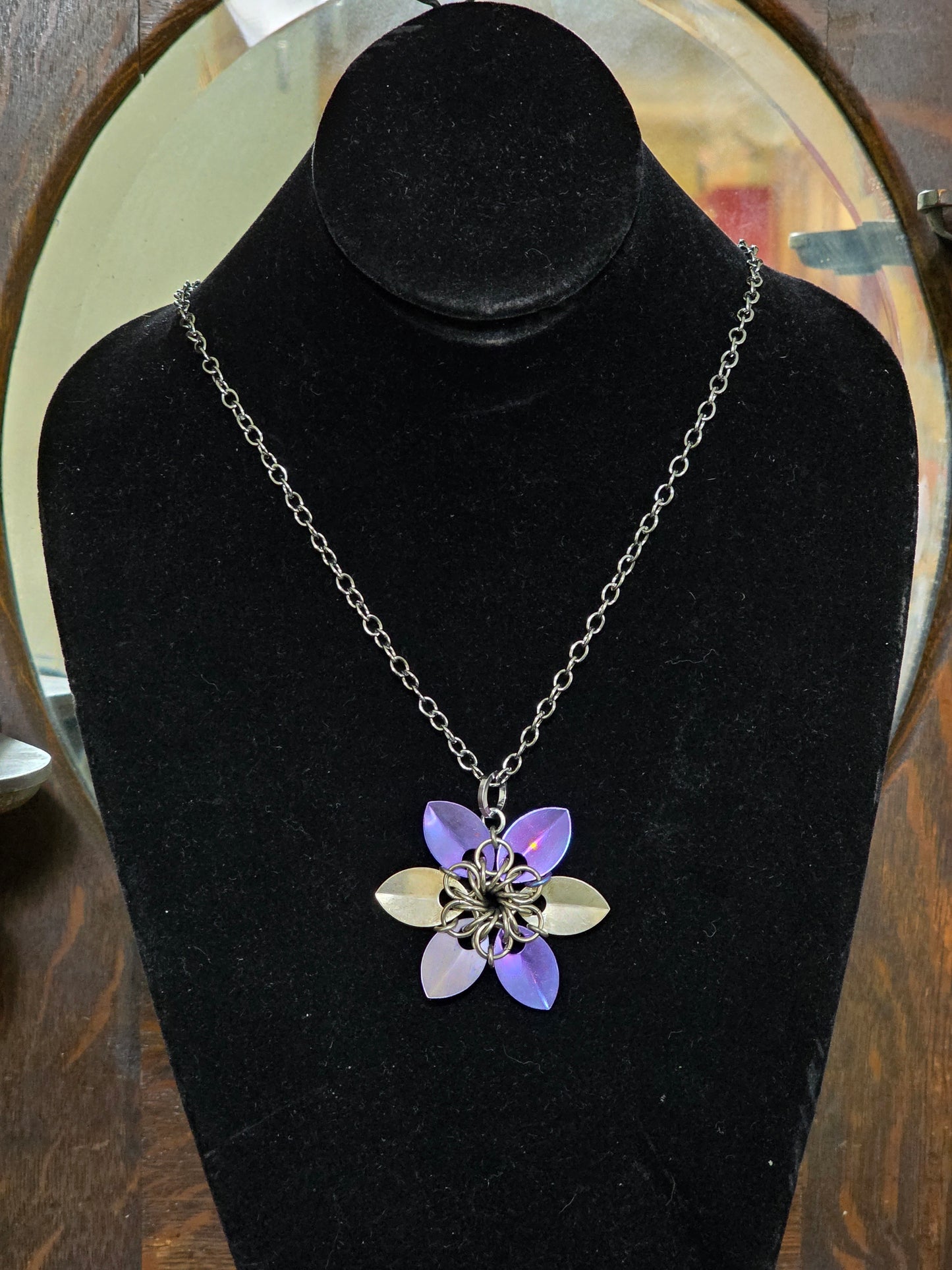 Niobium Scale Flower Necklace