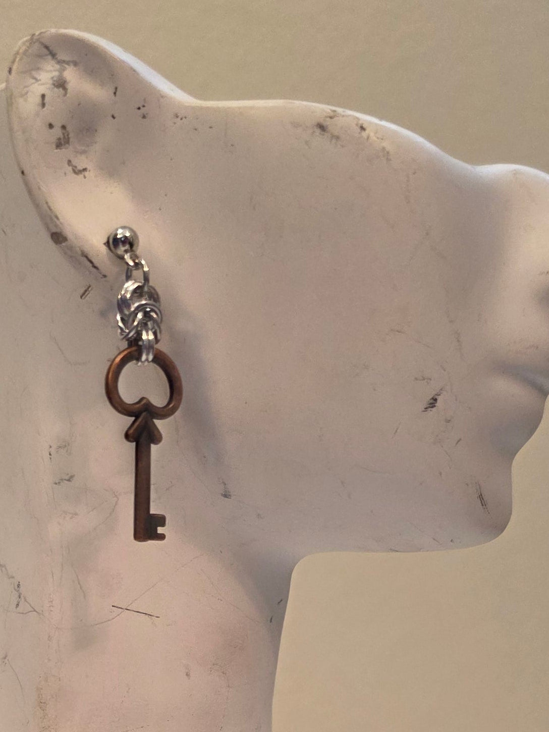 Copper Half Byzantine Key Earrings