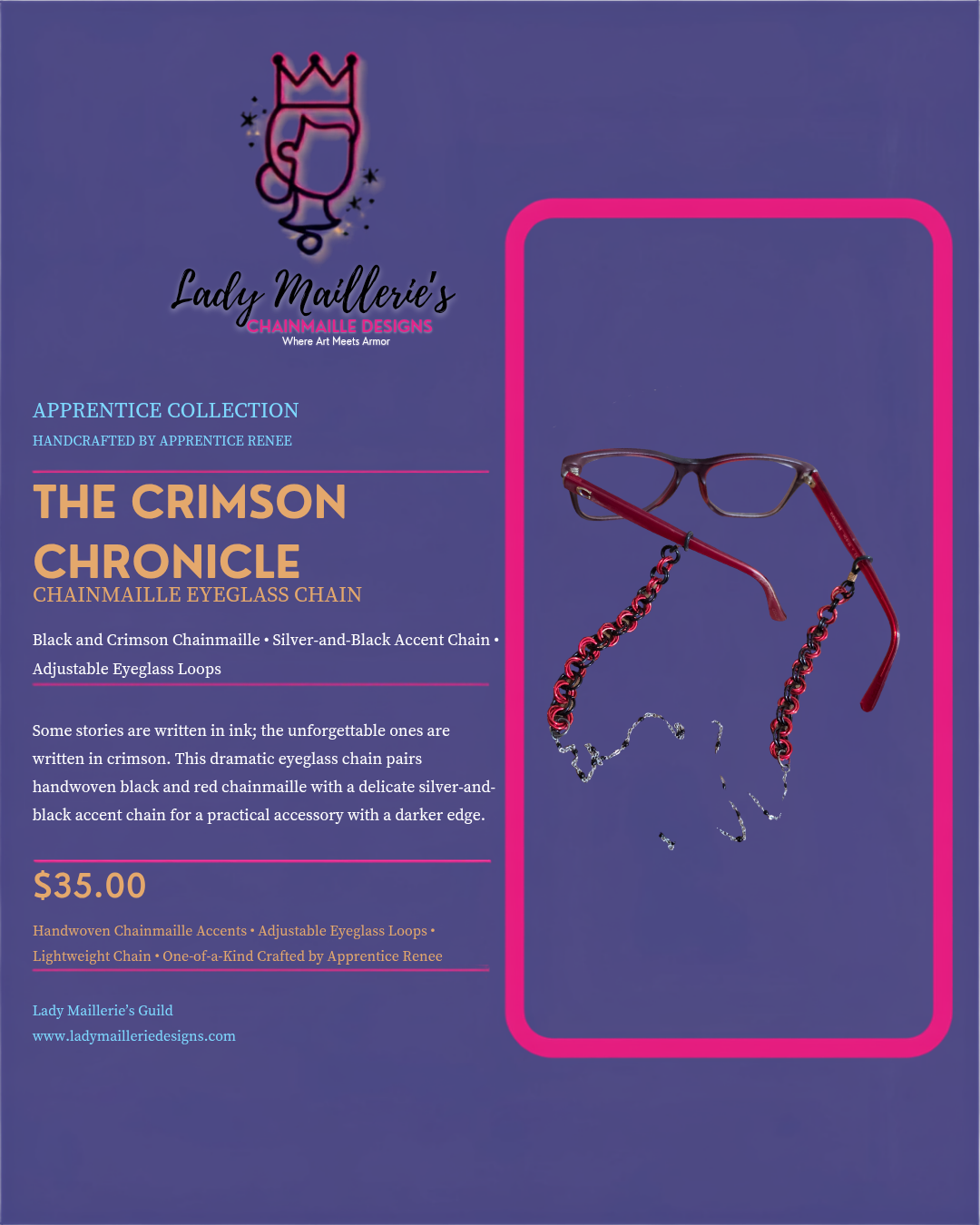 The Crimson Chronicle – Chainmaille Eyeglass Chain