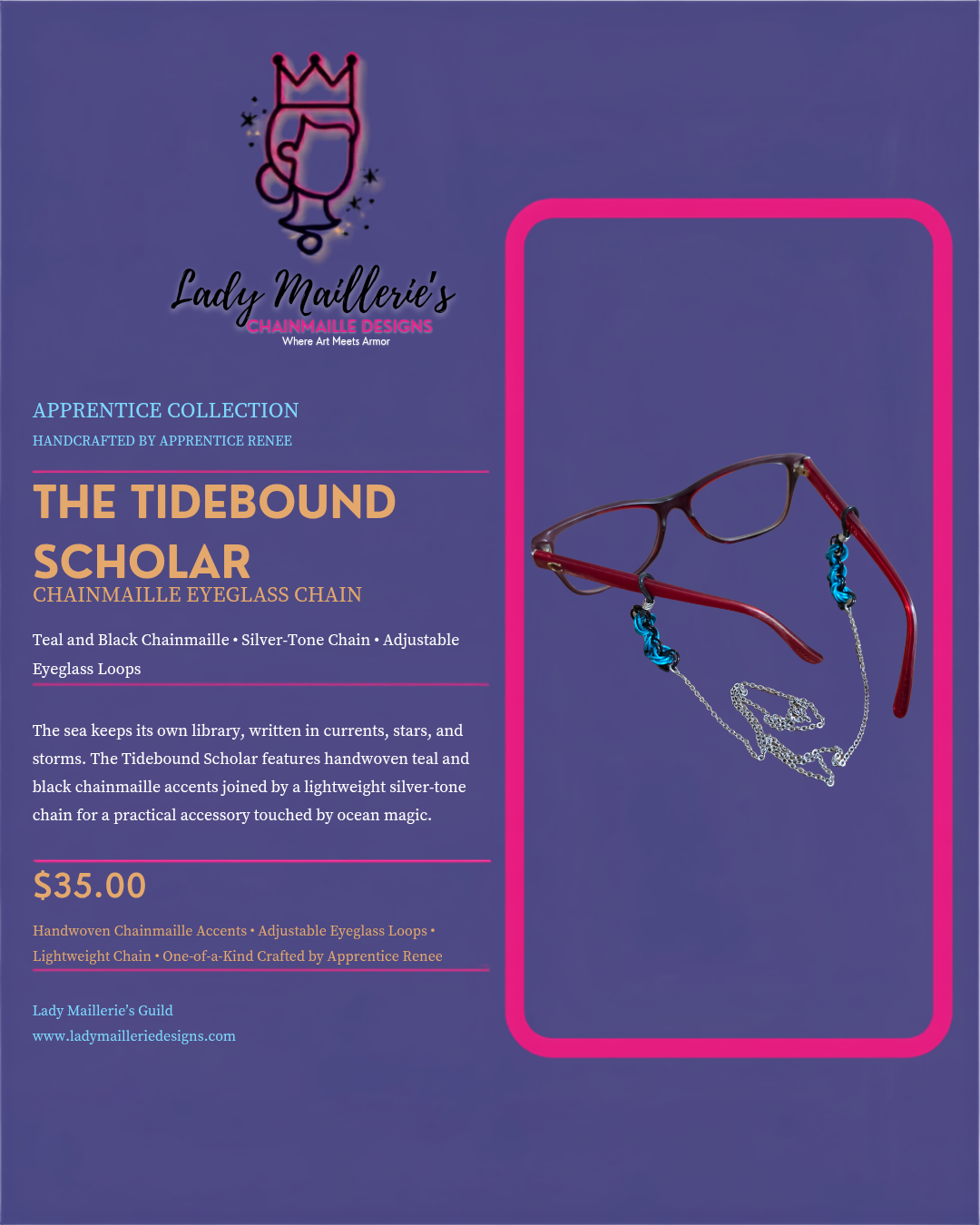 The Tidebound Scholar – Chainmaille Eyeglass Chain