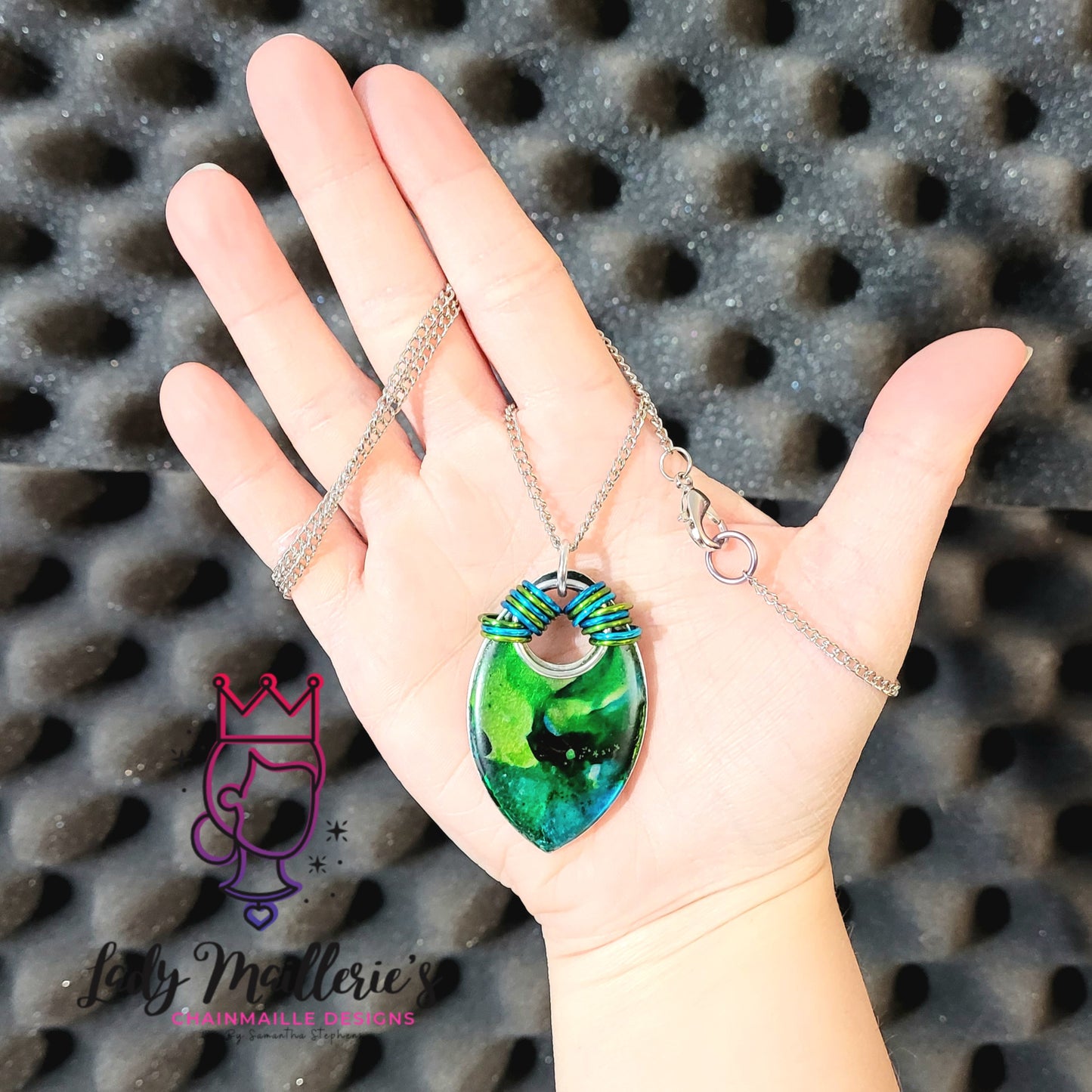 XL Scale Pendant, Alcohol Inked