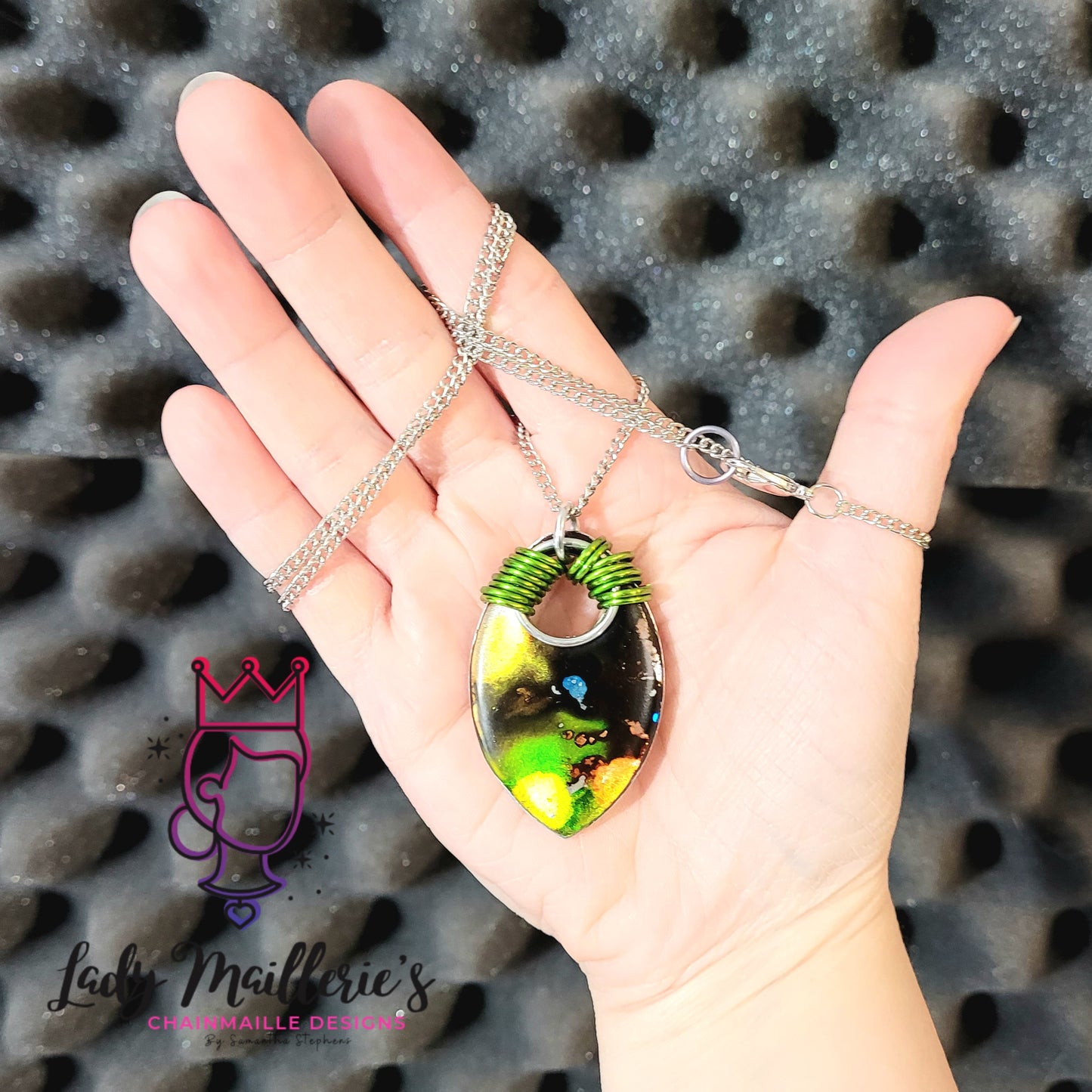 XL Scale Pendant, Alcohol Inked