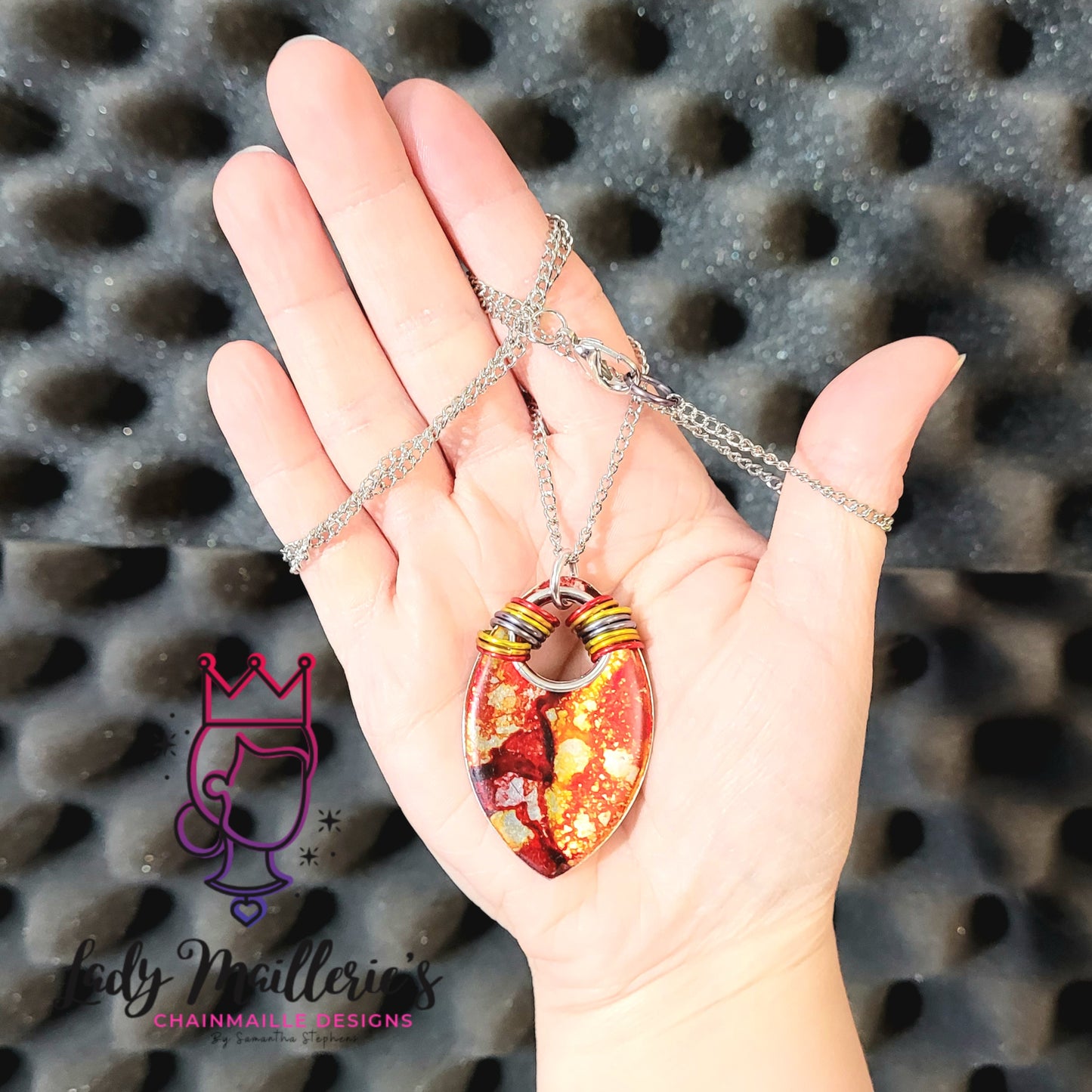 XL Scale Pendant, Alcohol Inked