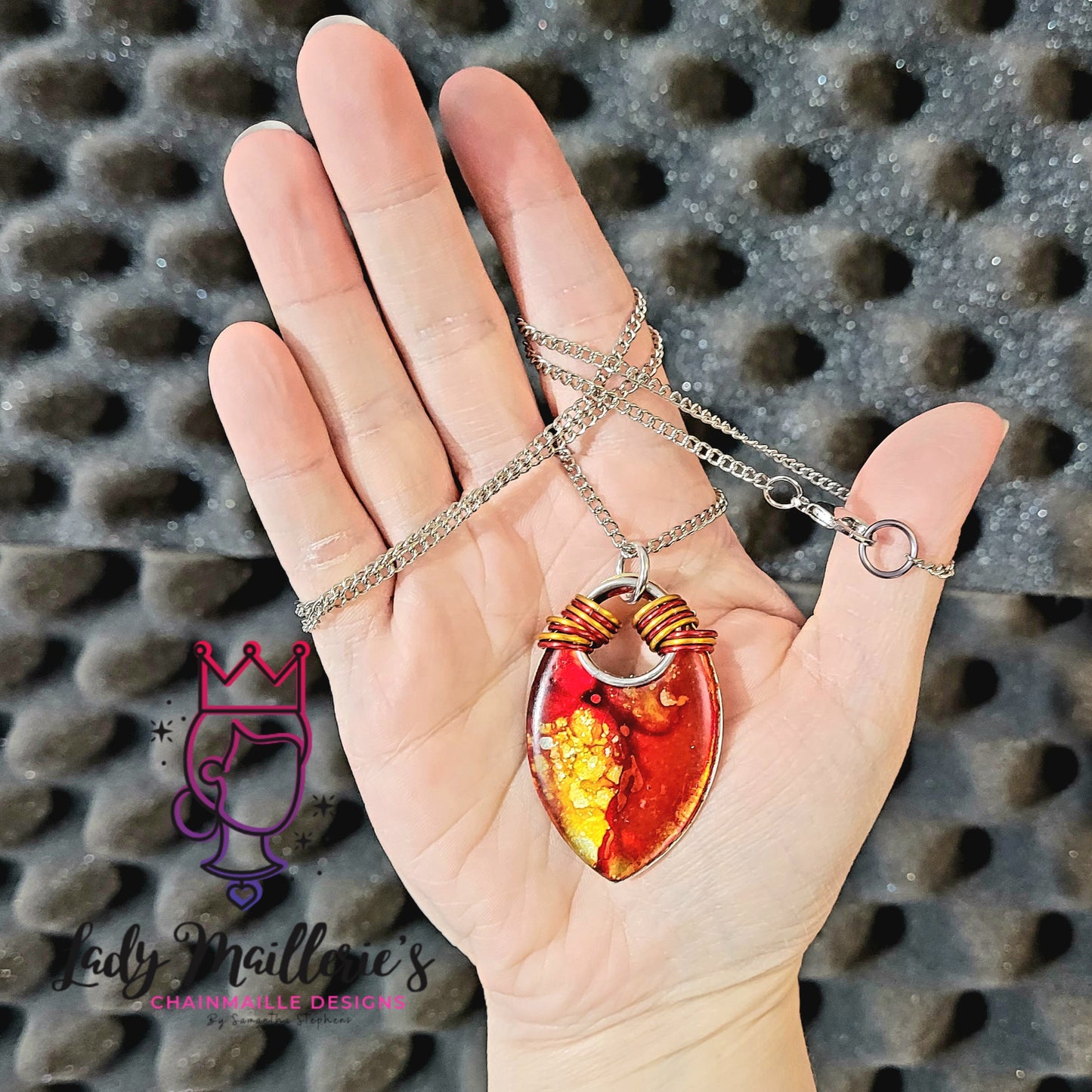 XL Scale Pendant, Alcohol Inked