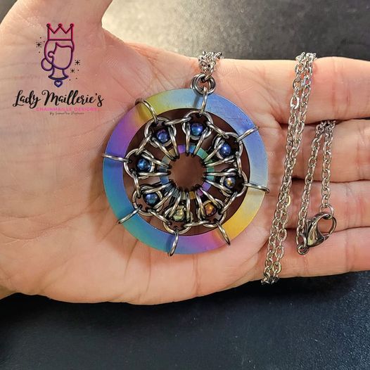 Rainbow Titanium Flower Power Pendant