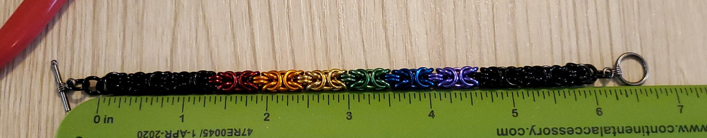 PRIDEcollection 6" Rainbow and Black Byzantine Chainmaille Bracelet with Toggle clasp