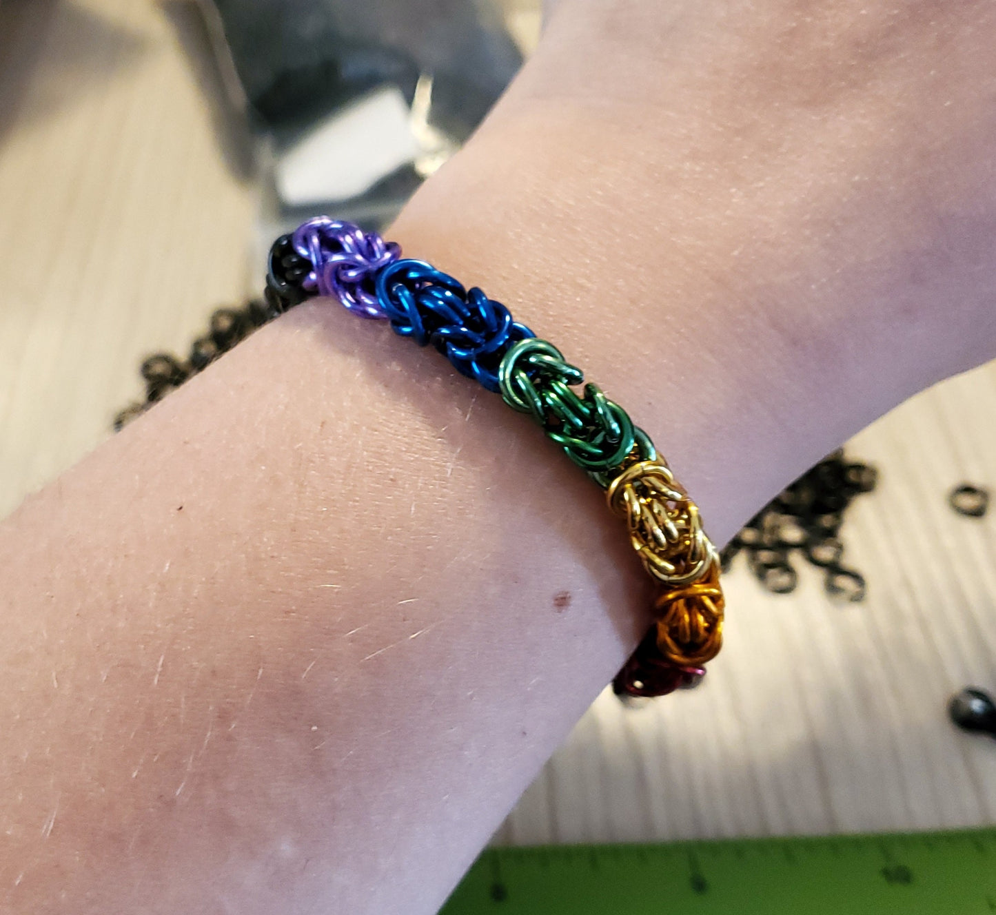 PRIDEcollection 6" Rainbow and Black Byzantine Chainmaille Bracelet with Toggle clasp