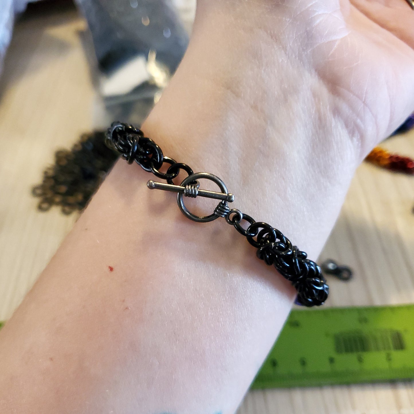 PRIDEcollection 6" Rainbow and Black Byzantine Chainmaille Bracelet with Toggle clasp
