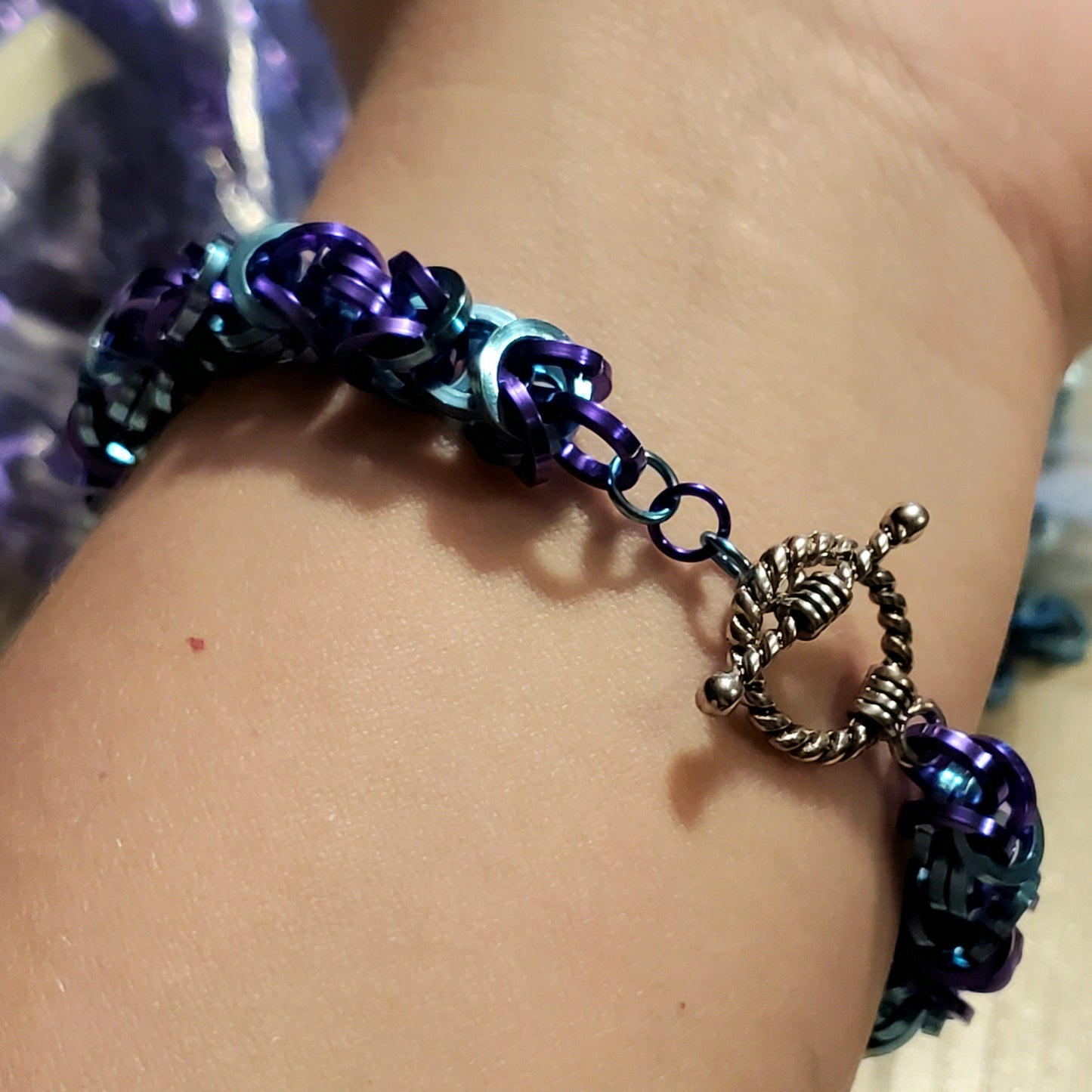 Suicide Awareness Tree of Life Purple and Teal Square Wire with Toggle Clasp