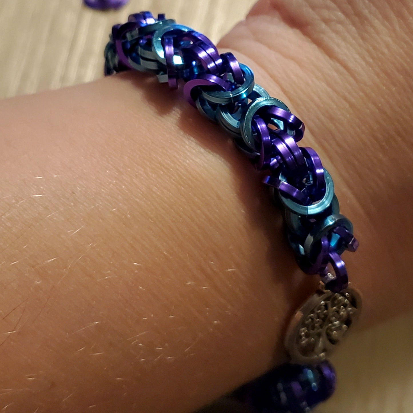 Suicide Awareness Tree of Life Purple and Teal Square Wire with Toggle Clasp