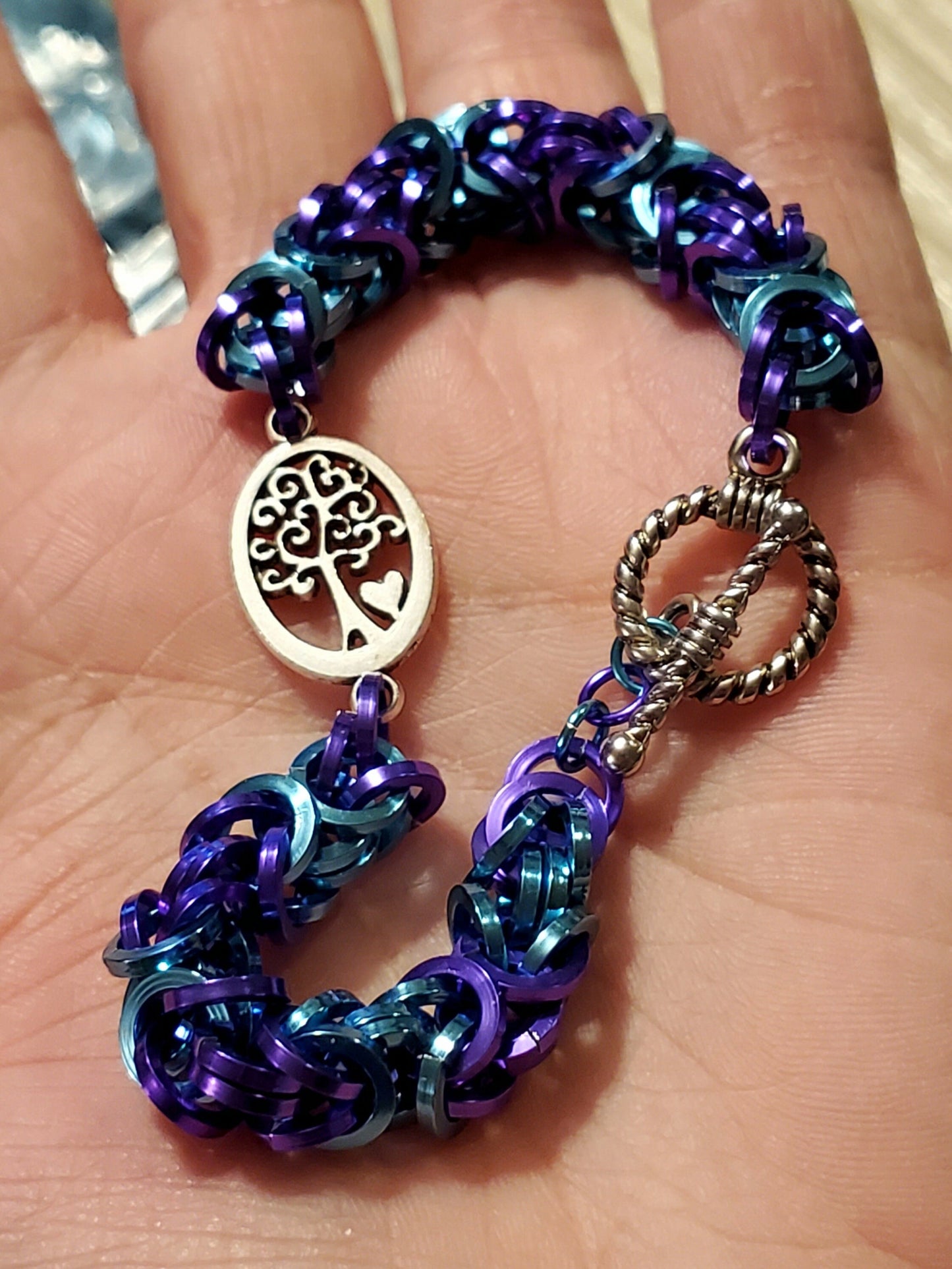 Suicide Awareness Tree of Life Purple and Teal Square Wire with Toggle Clasp