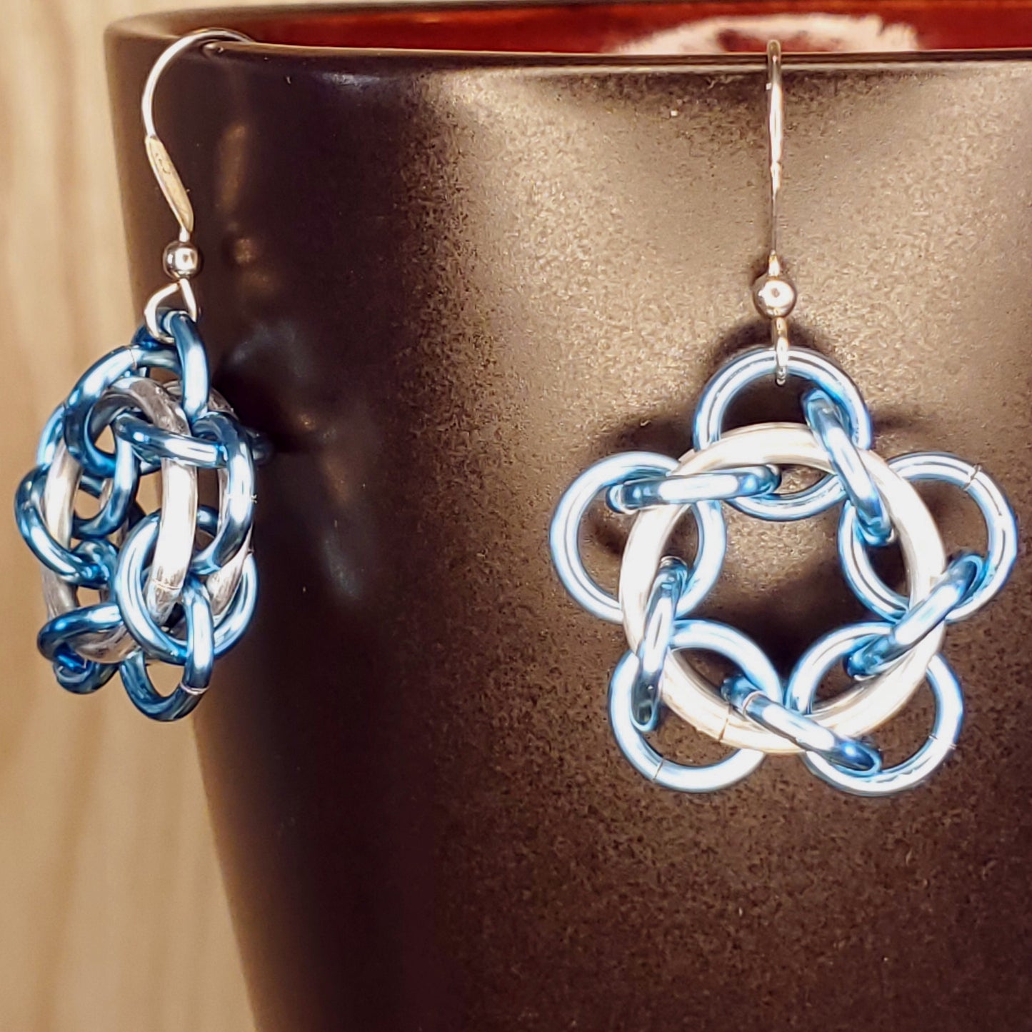 Star Flower Dangle Earrings Light Blue