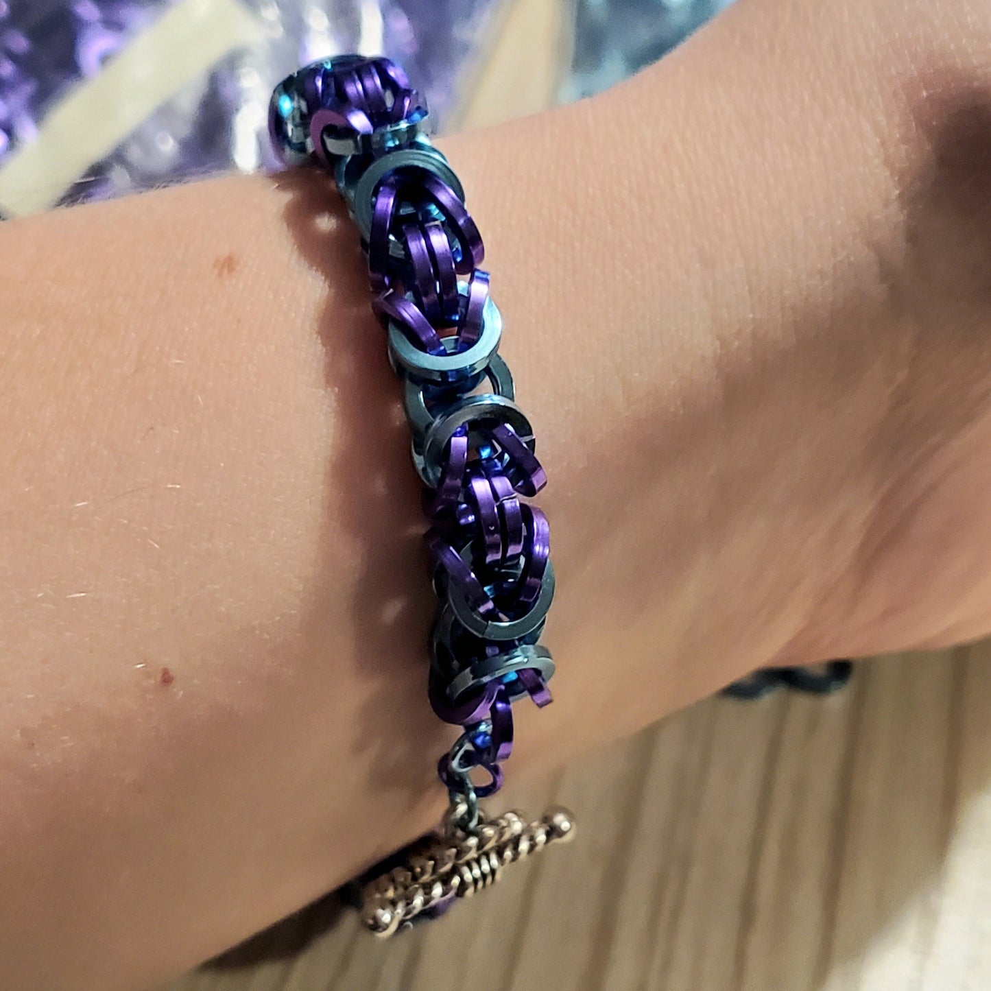 Suicide Awareness Tree of Life Purple and Teal Square Wire with Toggle Clasp