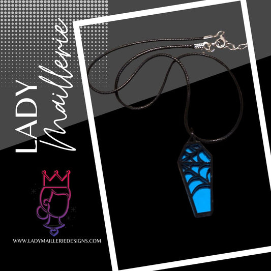 Blue Web Coffin Pendant Necklace