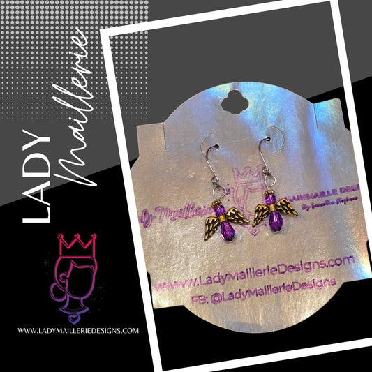Angel Wing Earrings — Amethyst Purple Crystal