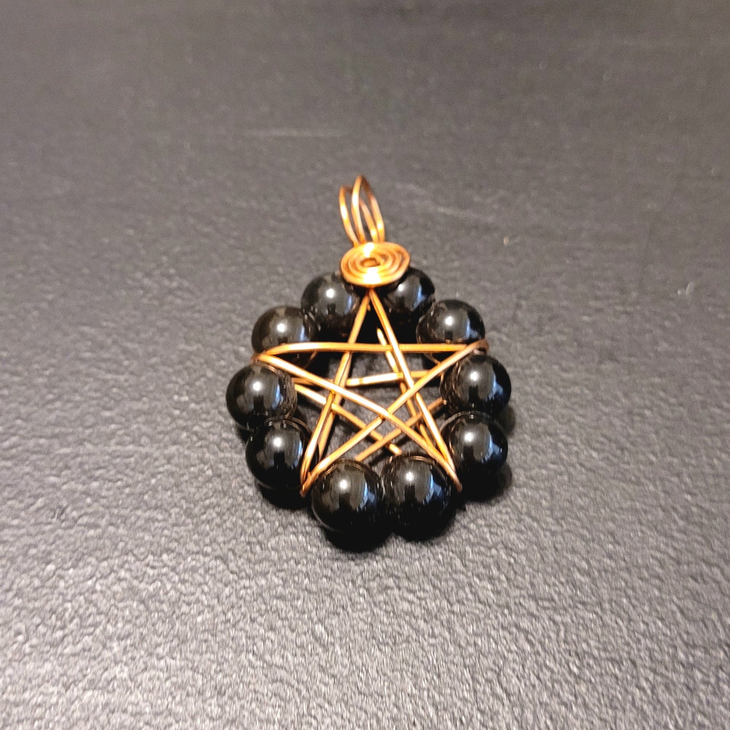 Obsidian Copper Pentagram Pendant
