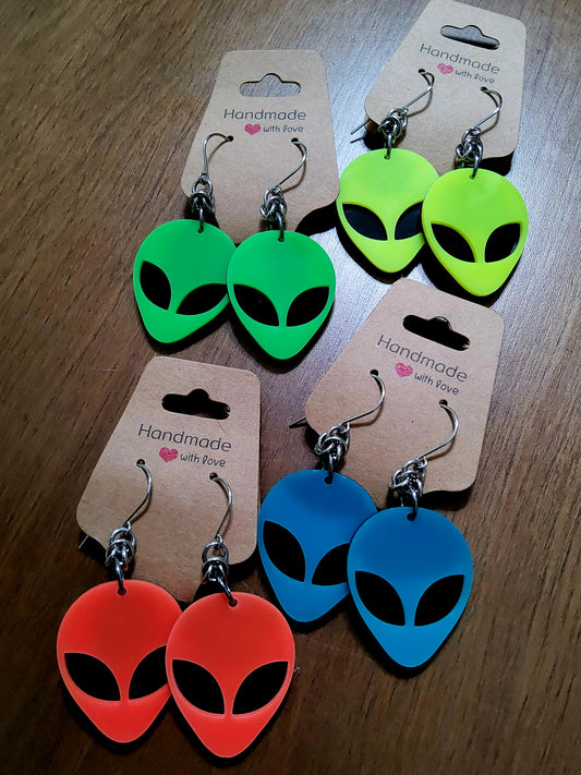 Alien Head Earrings UV reactive