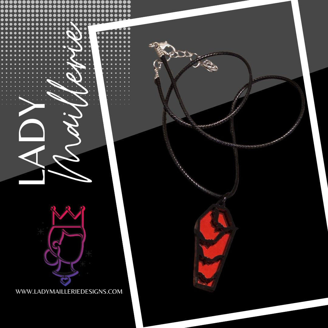 Red Bat Coffin Pendant Necklace