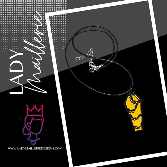 Golden Bat Coffin Pendant Necklace