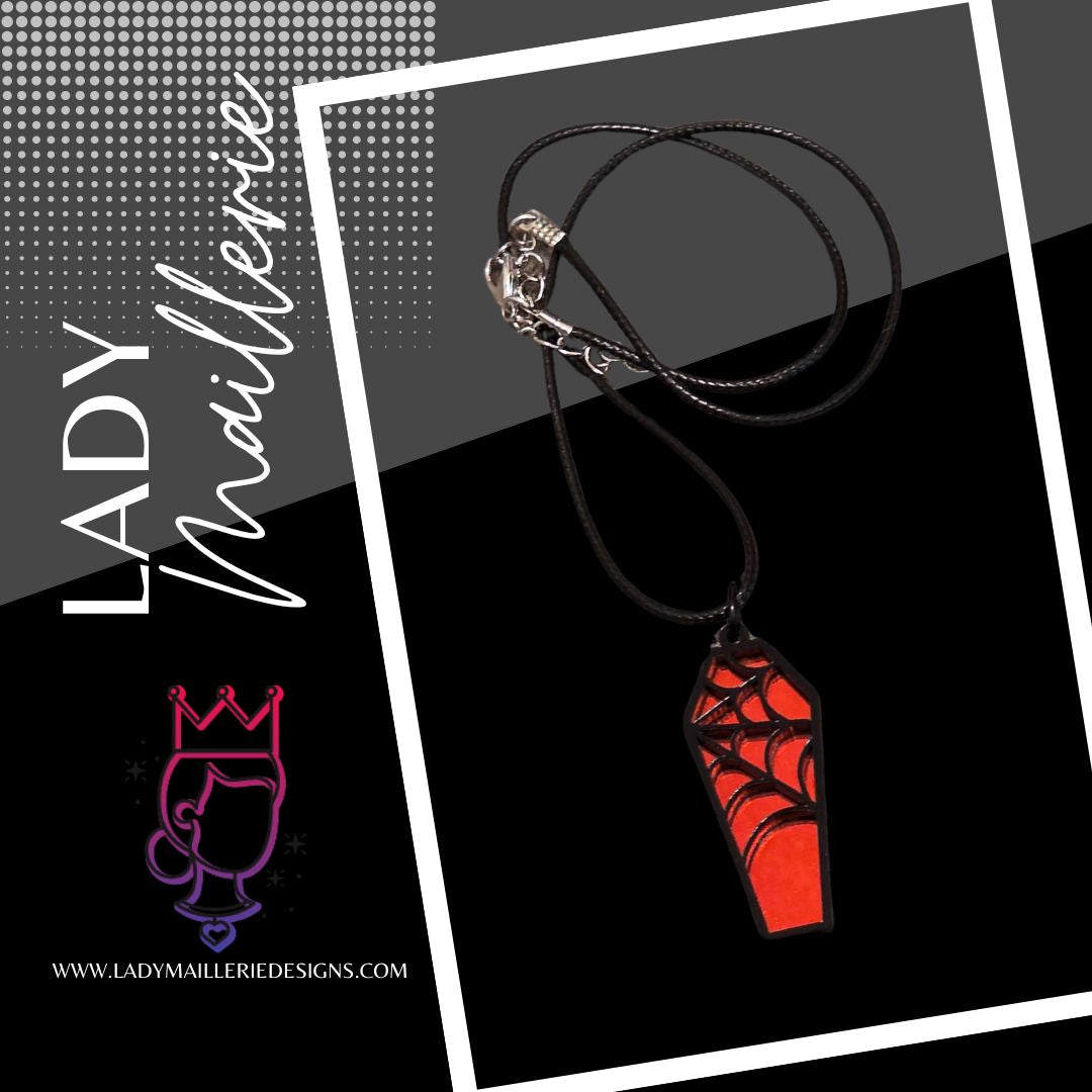 Crimson Web Coffin Pendant Necklace