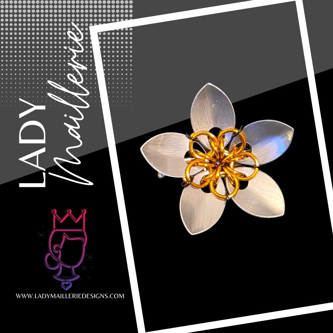 Golden Bloom Scalemaille Flower Pin