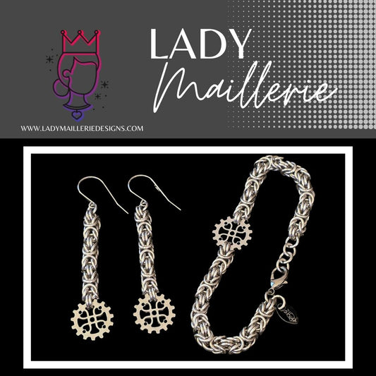 Steampunk Gear Chainmaille Jewelry Set