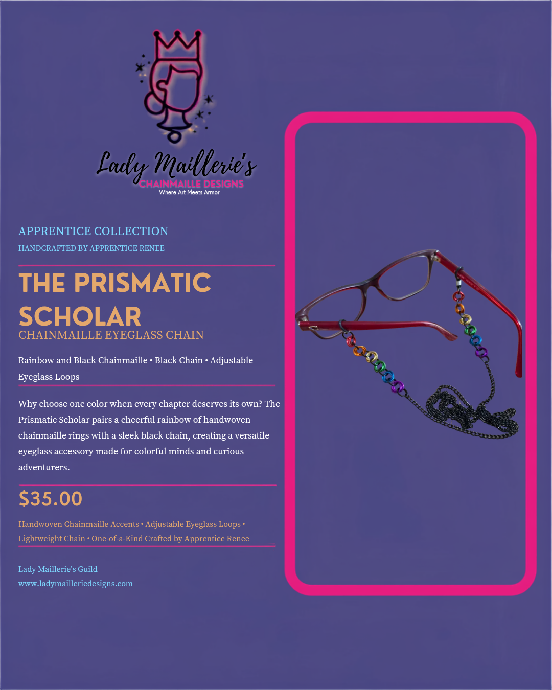 The Prismatic Scholar – Chainmaille Eyeglass Chain