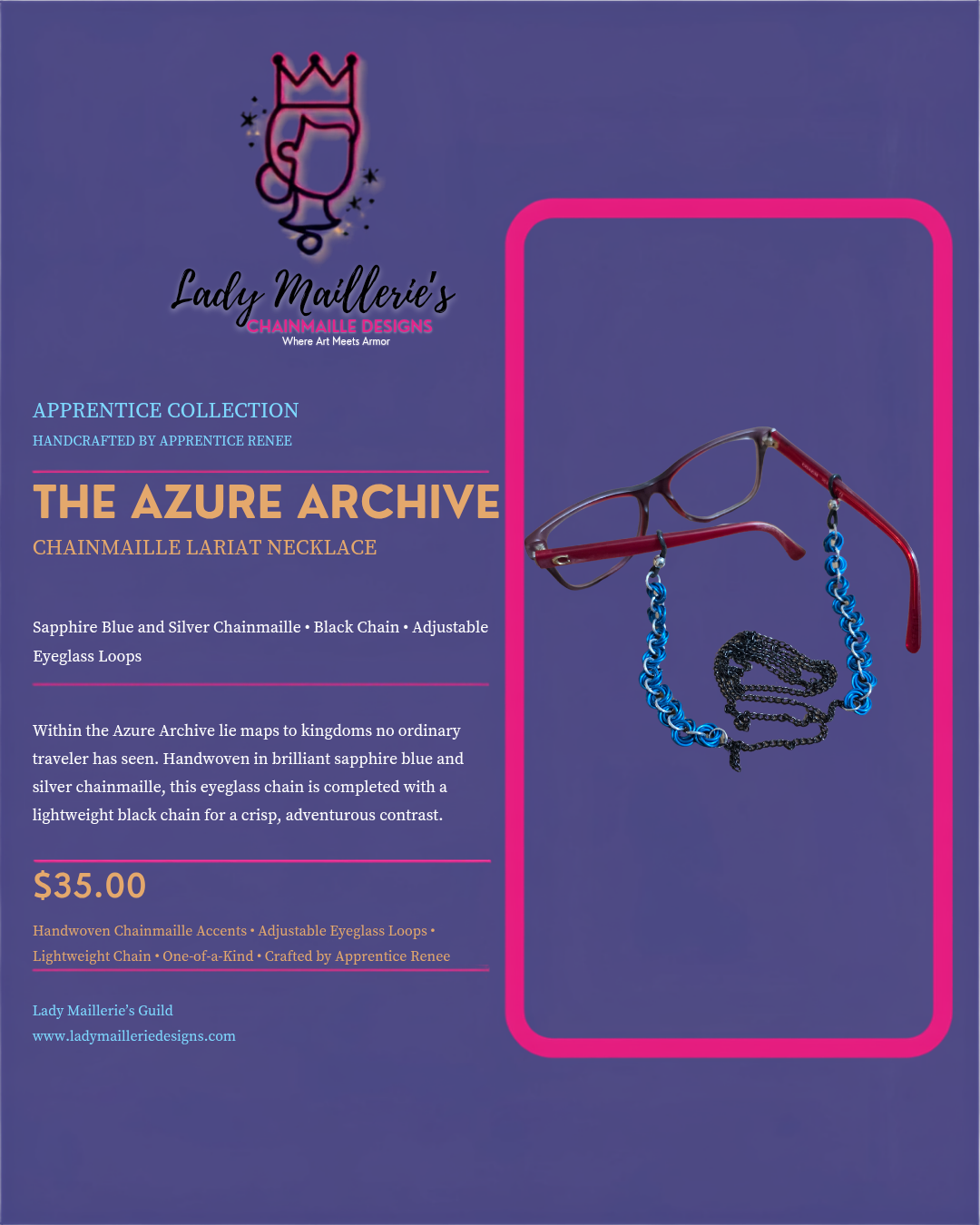 The Azure Archive – Chainmaille Eyeglass Chain