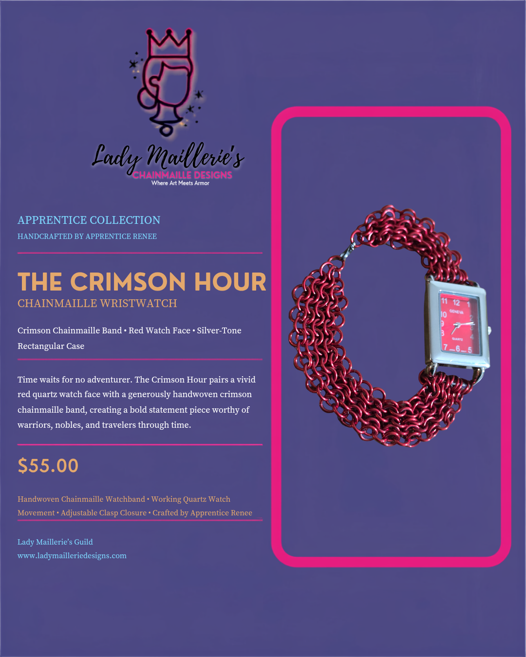 The Crimson Hour – Chainmaille Wristwatch