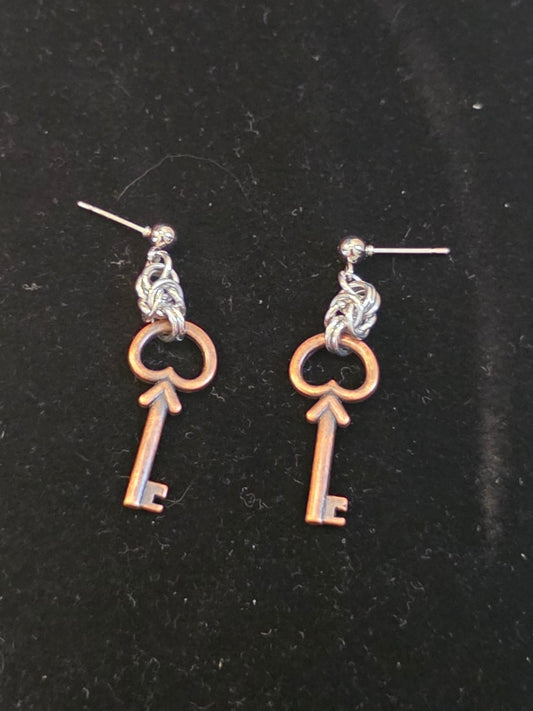 Copper Half Byzantine Key Earrings