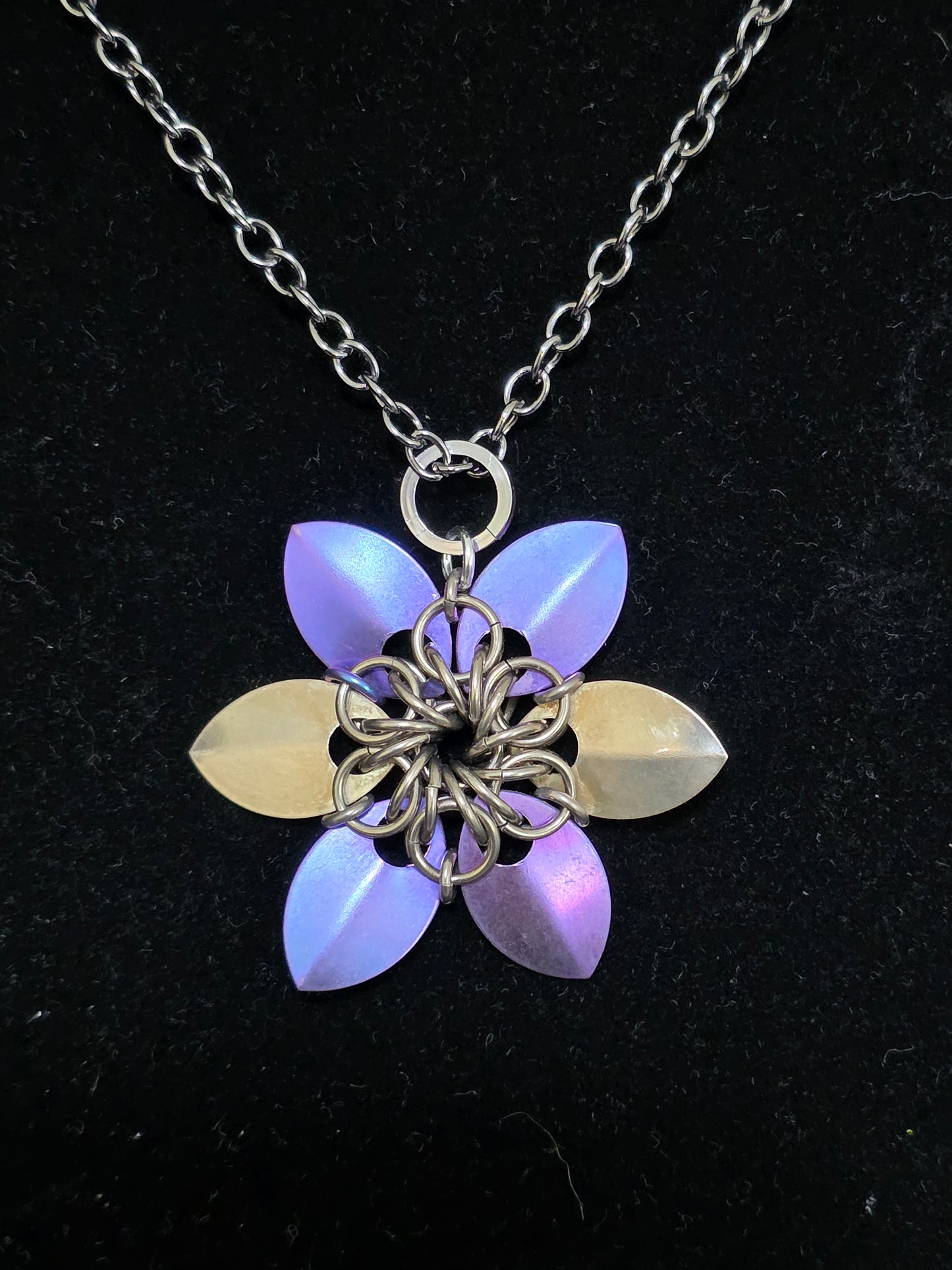 Niobium Scale Flower Necklace