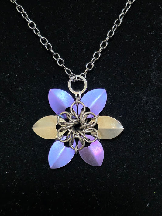 Niobium Scale Flower Necklace