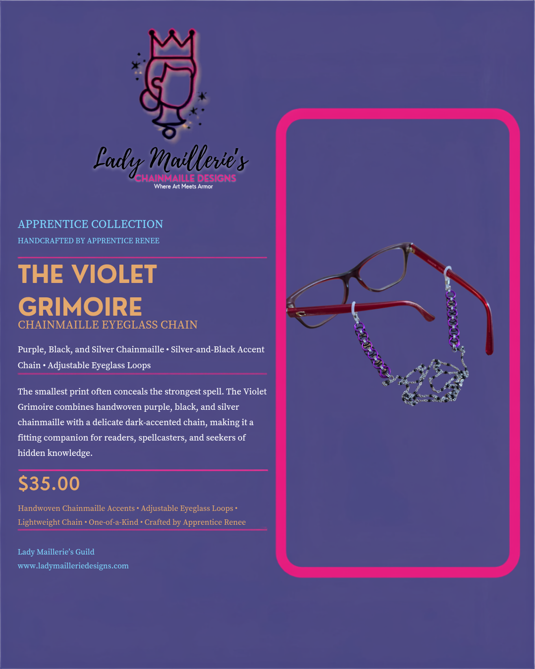 The Violet Grimoire – Chainmaille Eyeglass Chain