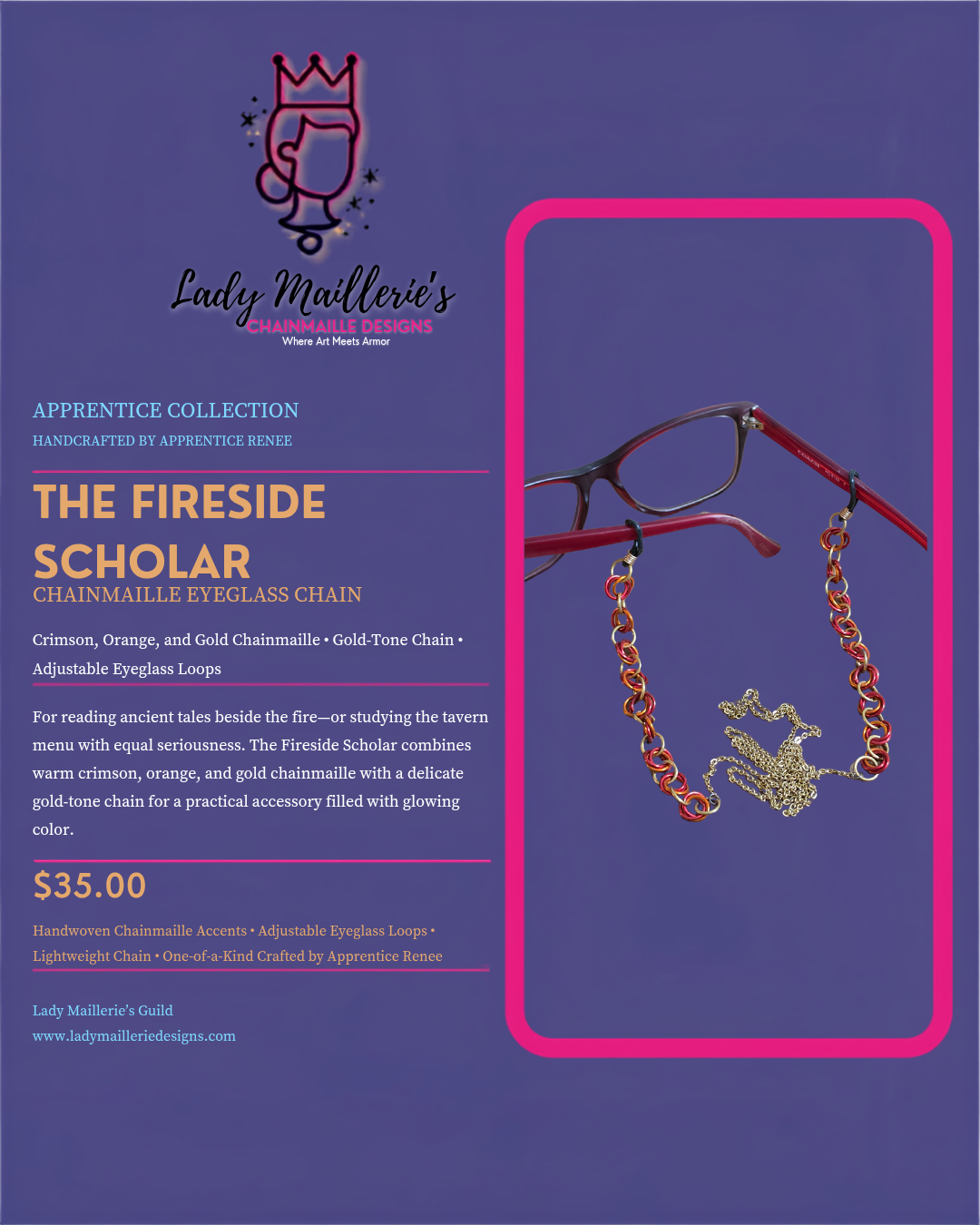 The Fireside Scholar – Chainmaille Eyeglass Chain