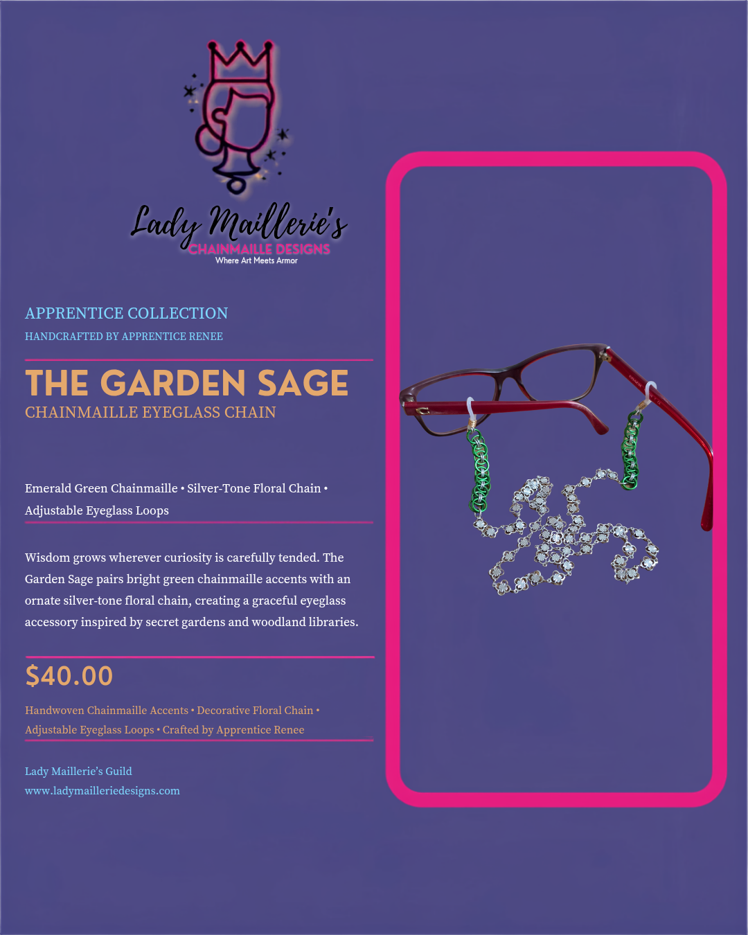The Garden Sage – Chainmaille Eyeglass Chain