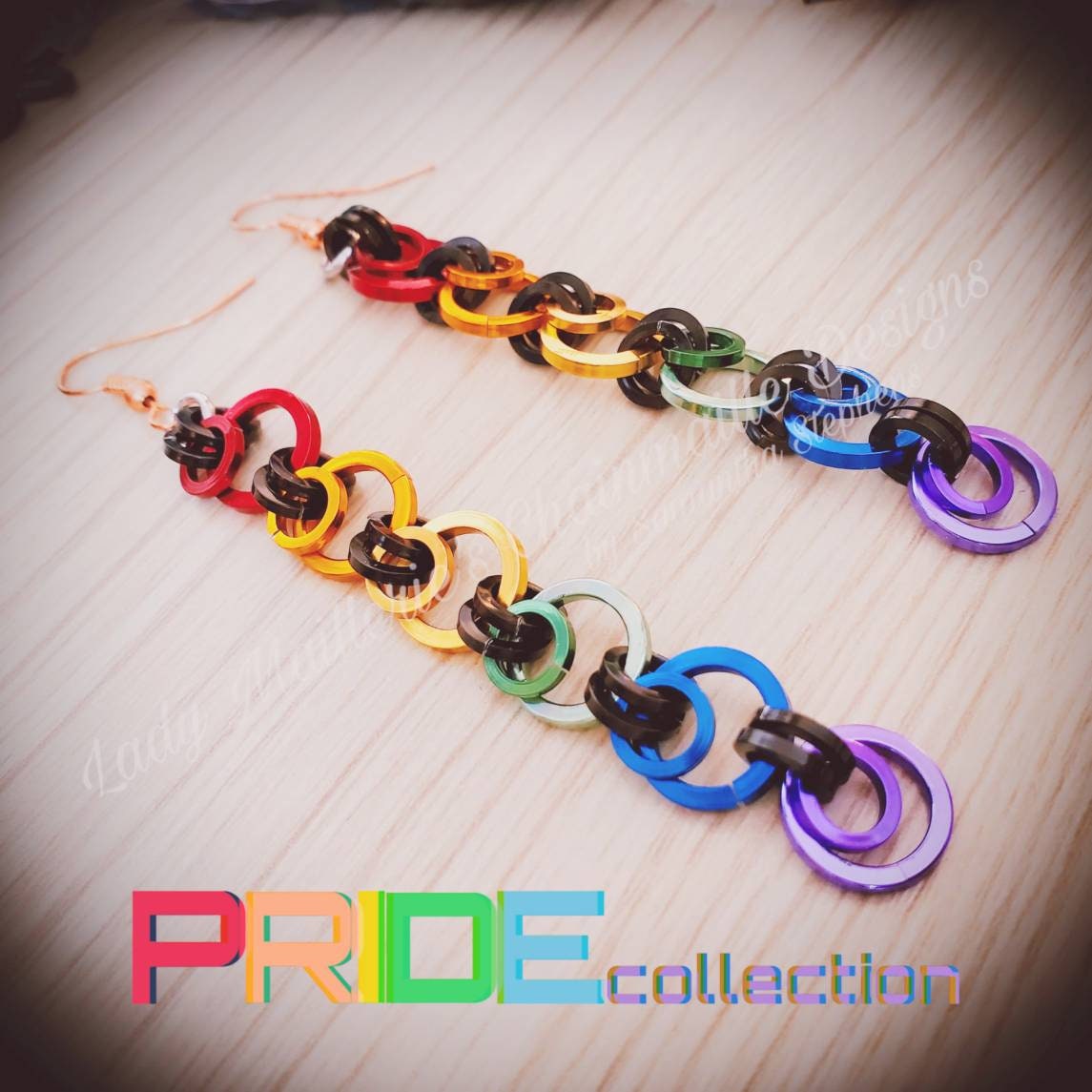 PRIDEcollection Rainbow Ring Dangles (square wire)