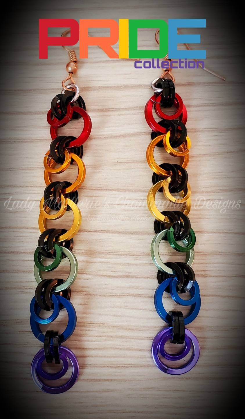 PRIDEcollection Rainbow Ring Dangles (square wire)